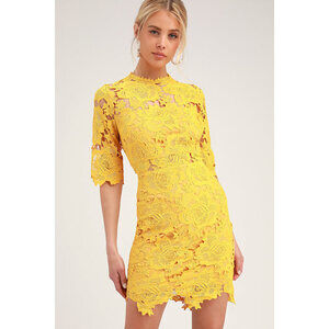 Lulus A Fine Romance Golden Yellow Lace Sheath Dress - Size M